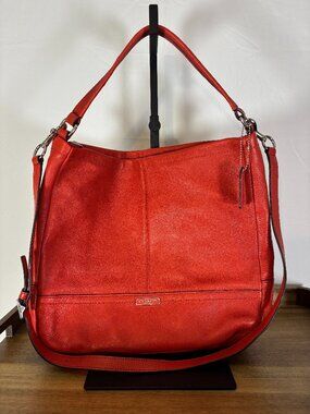 Coach Park Red Pebbled Leather Hobo Shoulder Bag